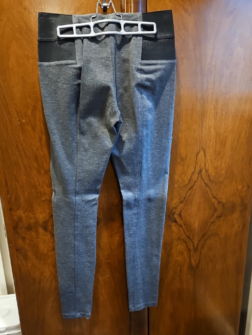 Women's Grey Straight Leg Pants with Black Elastic Side Panel Waistband- Size M - Picture 2 of 6